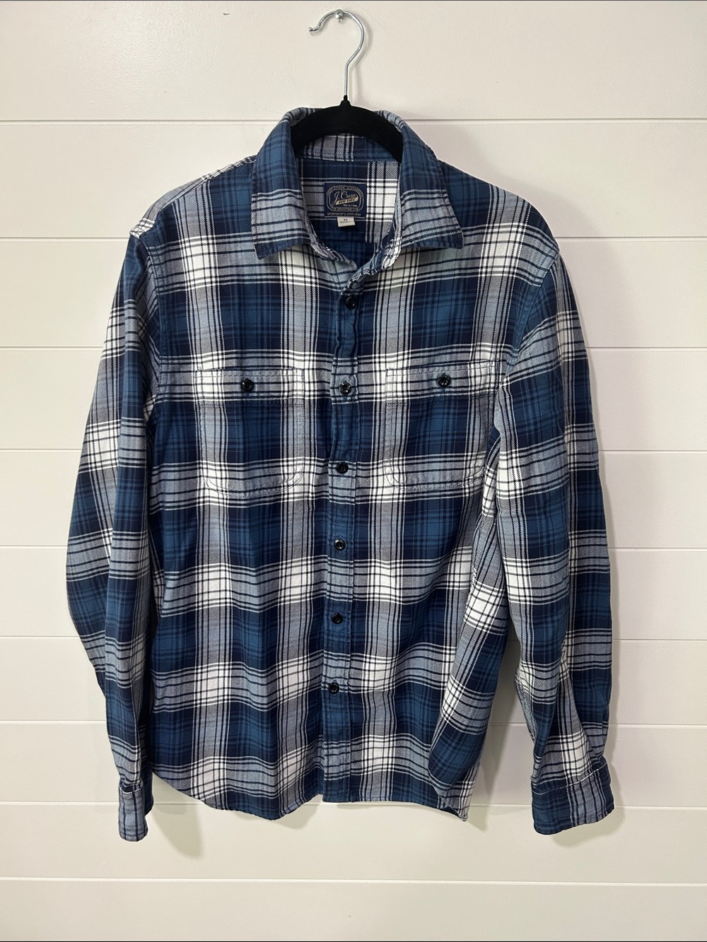 J. Crew Men's Blue and White Plaid Button-Down Shirt